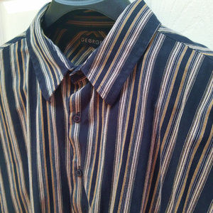 George Mens Striped Shirt 2XL Black Tan LS